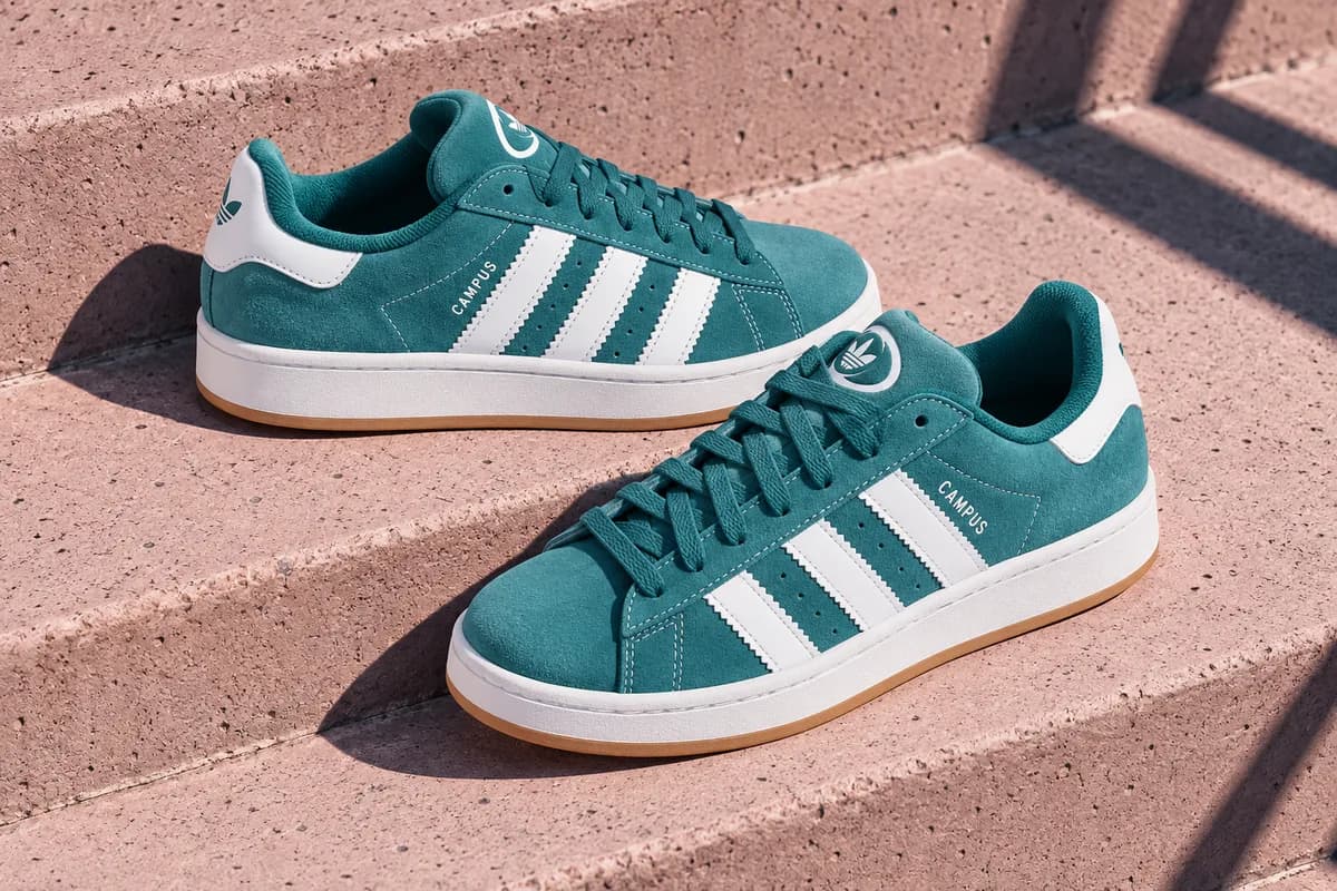 adidas Men's Campus 00S Sneakers, Listing color: Blue / teal-toned upper and white stripes, in an FPC setting
