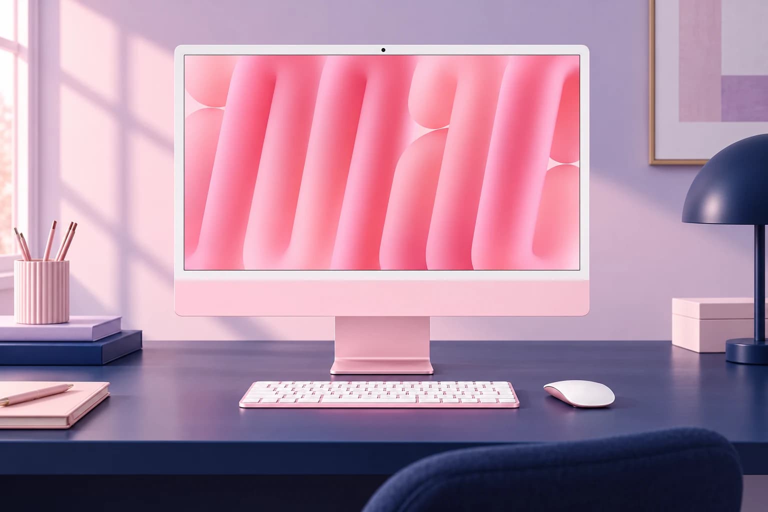 Apple iMac 24-inch with M4, 2024 / Pink / 8-core CPU/GPU / 16GB / 256GB, in an FPC setting