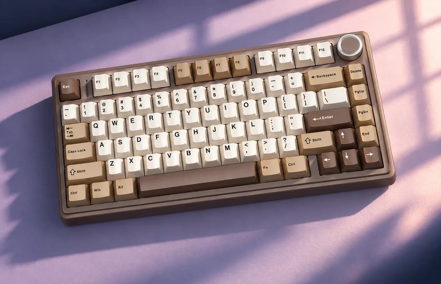 AULA F75 wireless mechanical keyboard, White & brown / 75% layout, in an FPC setting