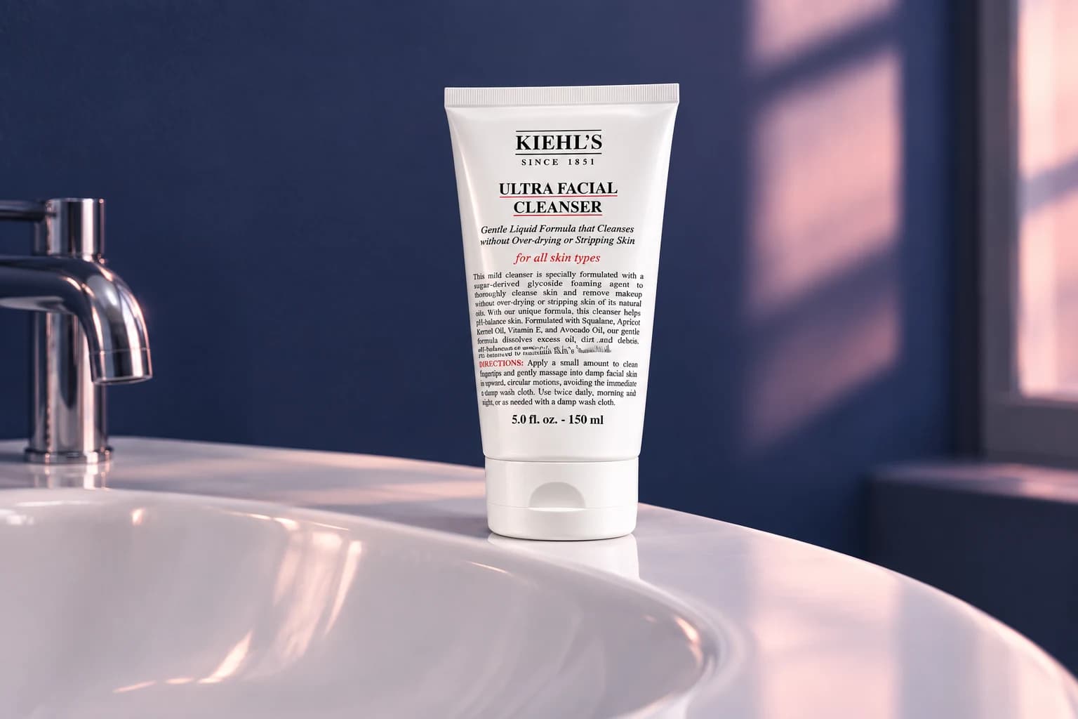 Kiehl's Ultra Facial Cleanser, 150ml / white squeeze tube, in an FPC setting