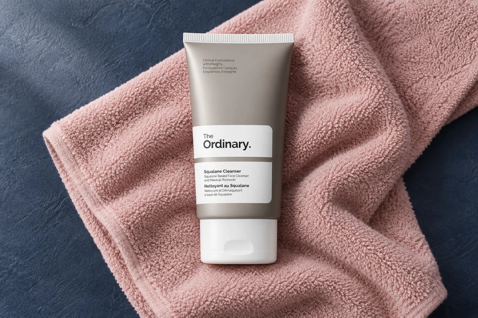 The Ordinary Squalane Cleanser, Squalane formula / gray squeeze tube, in an FPC setting